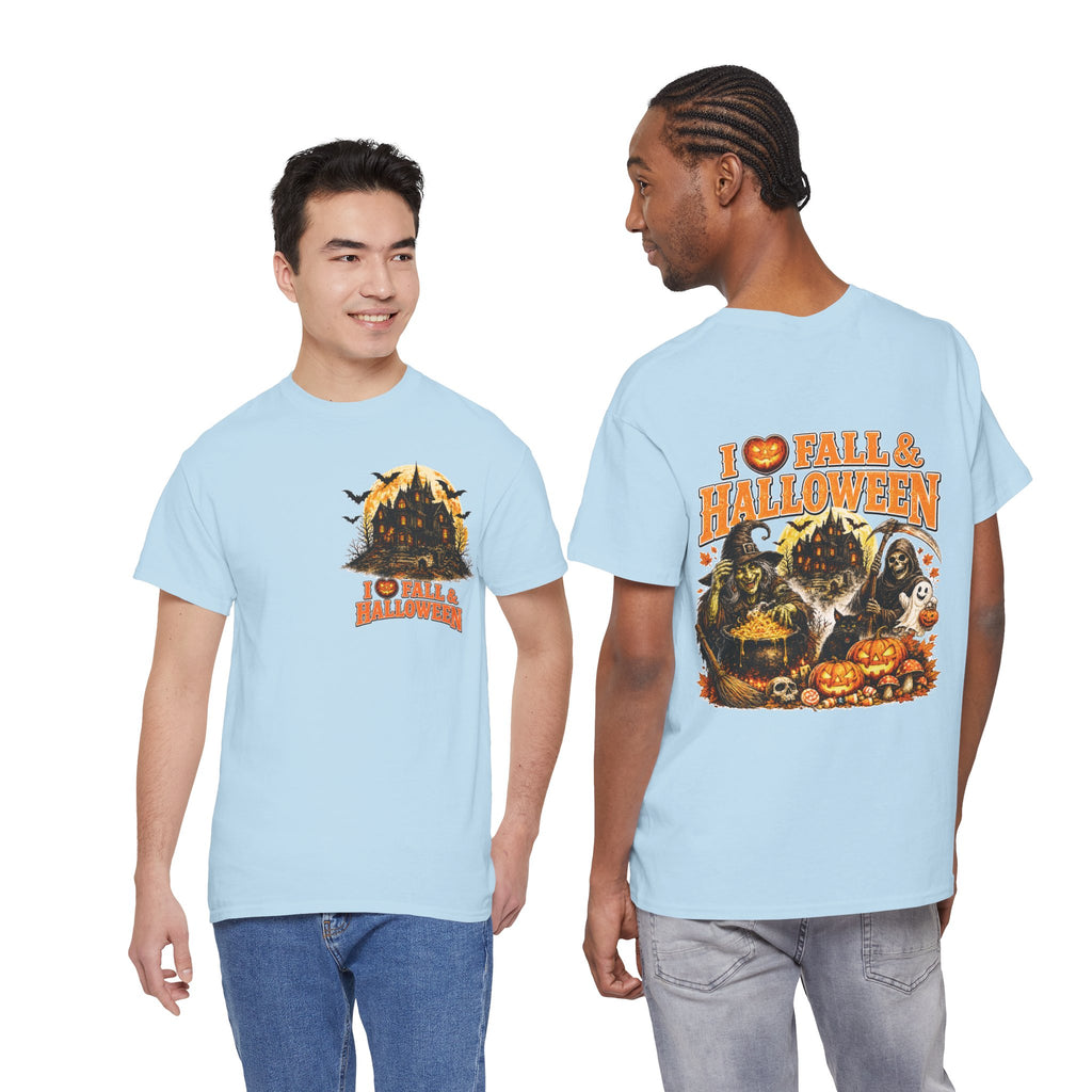 Halloween Fall Graphic Tee — "I  Fall & Halloween" Vintage Pumpkin & Spooky Characters Shirt