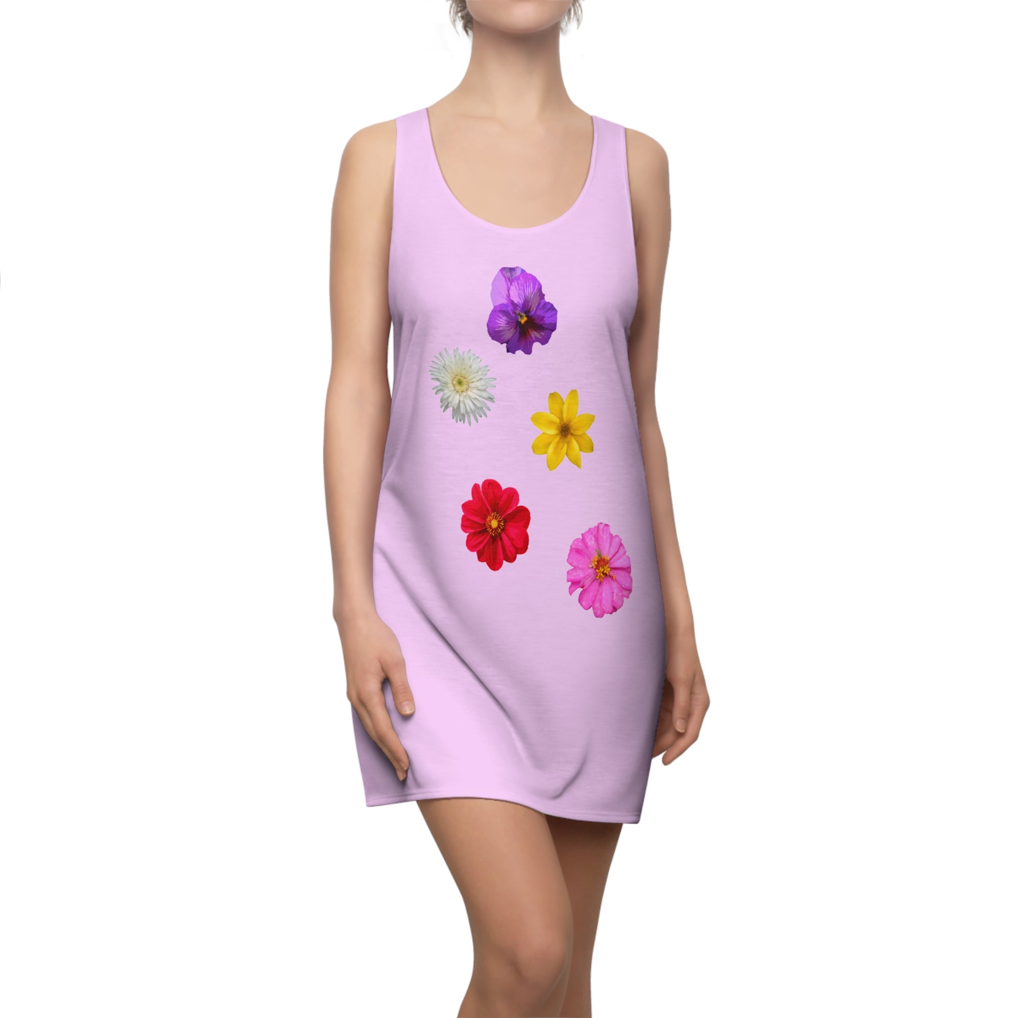 Floral Cascade Racerback Dress – Pastel Pink Wildflower Print