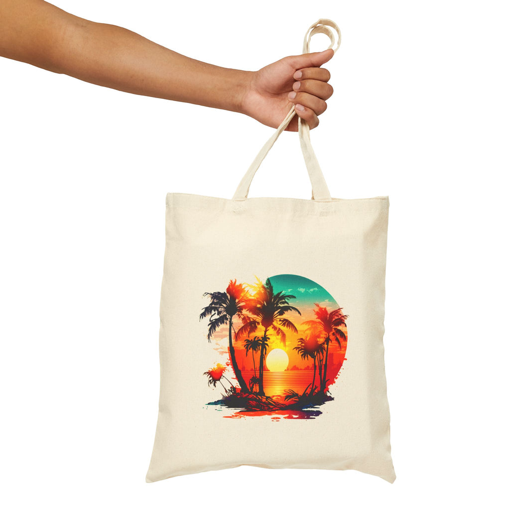 Tropical Sunset Tote Bag, Beach Canvas Tote, Summer Palm Tree Bag, Aesthetic Beach Bag
