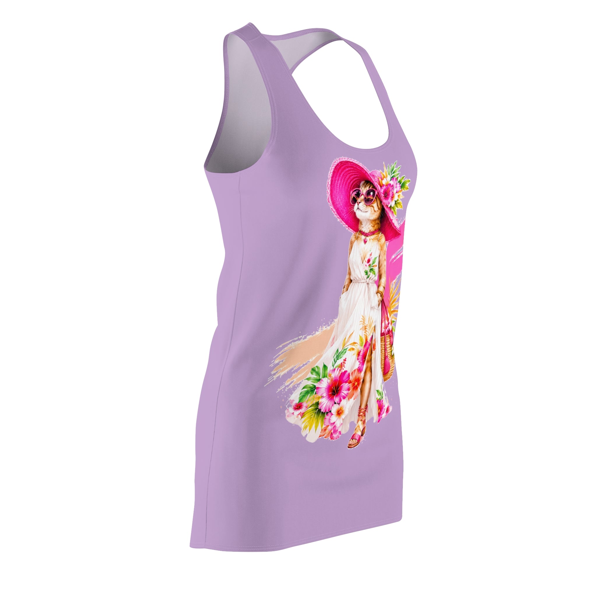 Floral Cat Racerback Dress for Women | Cute Summer Sundress | Boho Cat Print Casual Beach Dress | Gift for Cat Lovers
