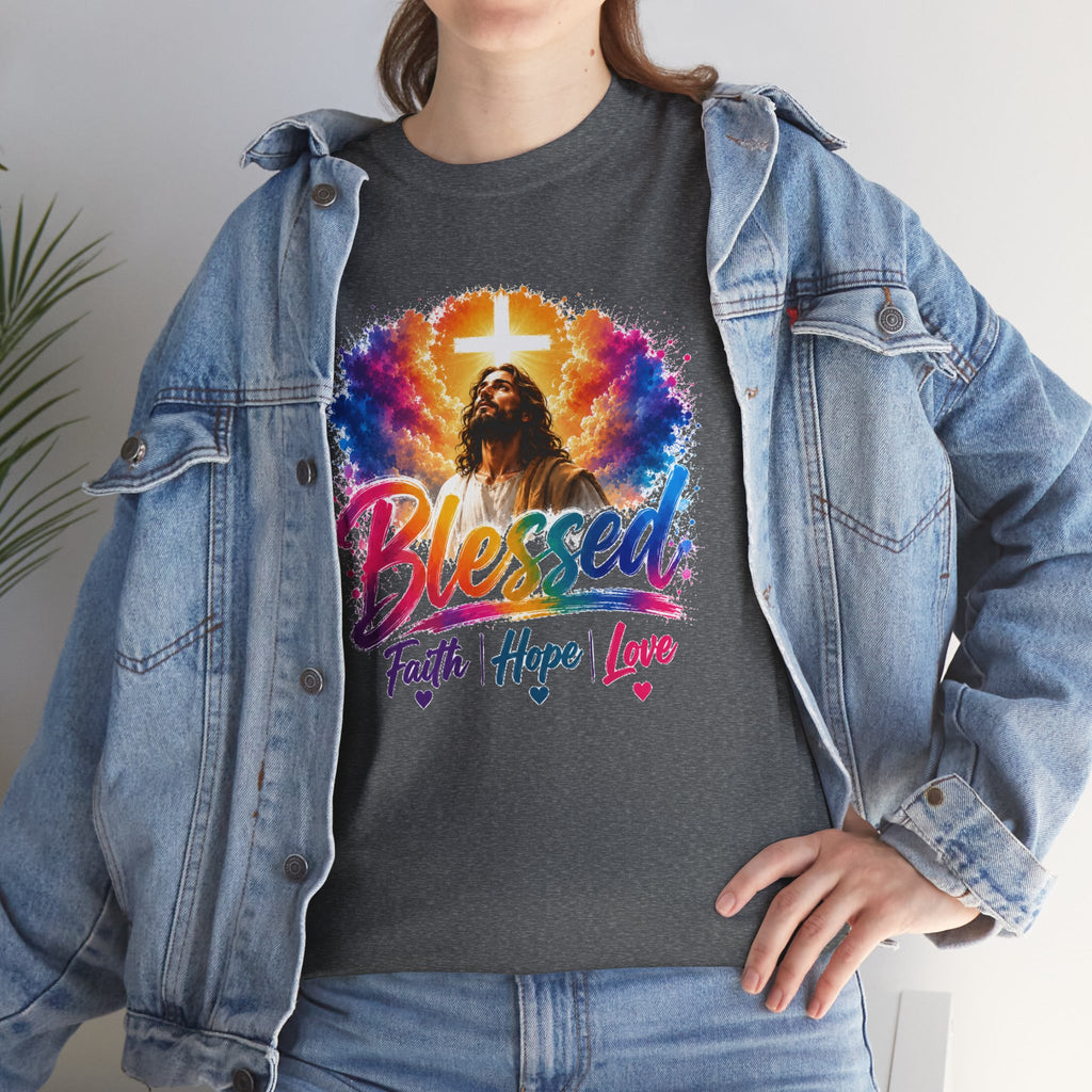 Blessed Faith Hope Love Shirt, Jesus Cross Christian Tee, Religious Gift, Colorful Faith Unisex T-Shirt