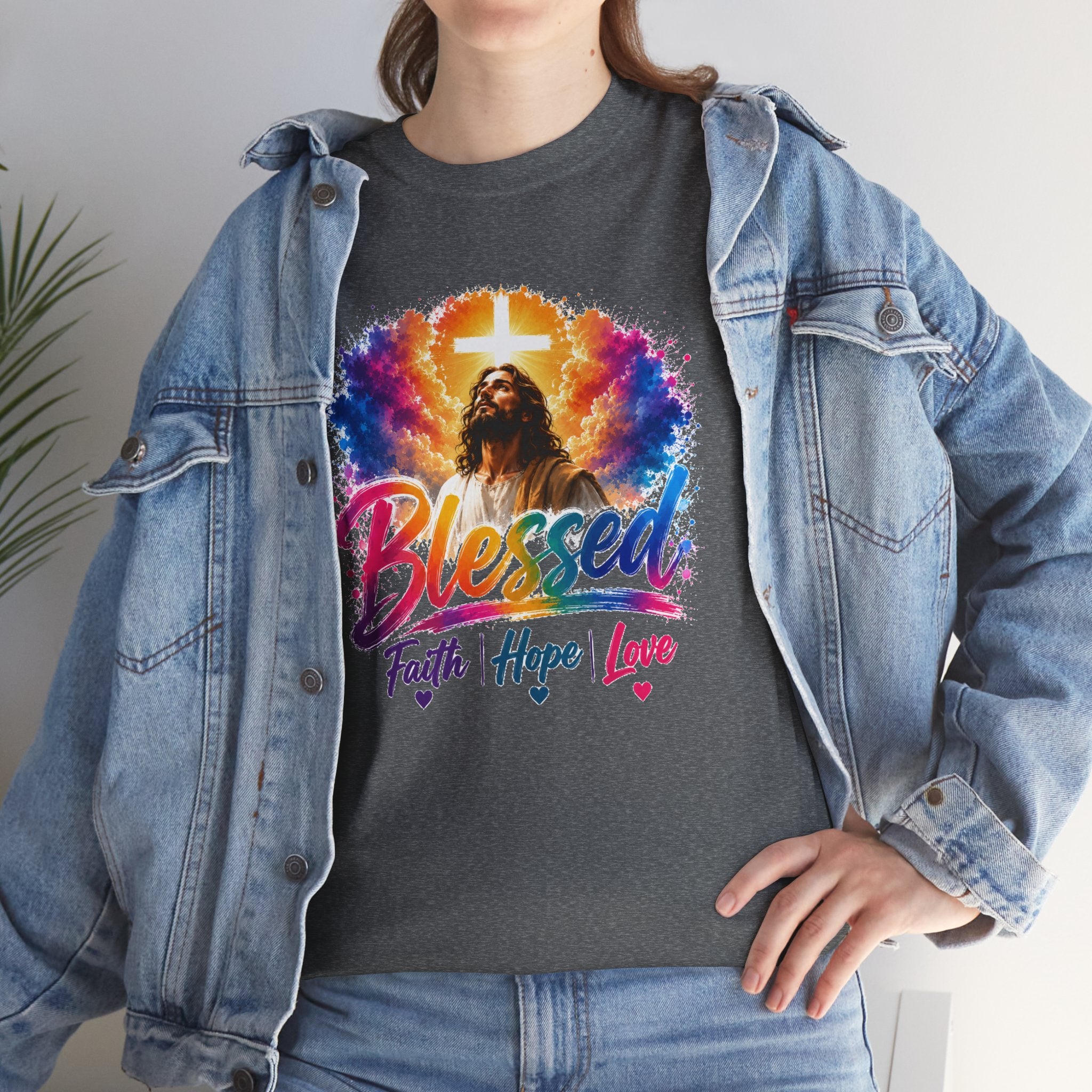 Blessed Faith Hope Love Shirt, Jesus Cross Christian Tee, Religious Gift, Colorful Faith Unisex T-Shirt
