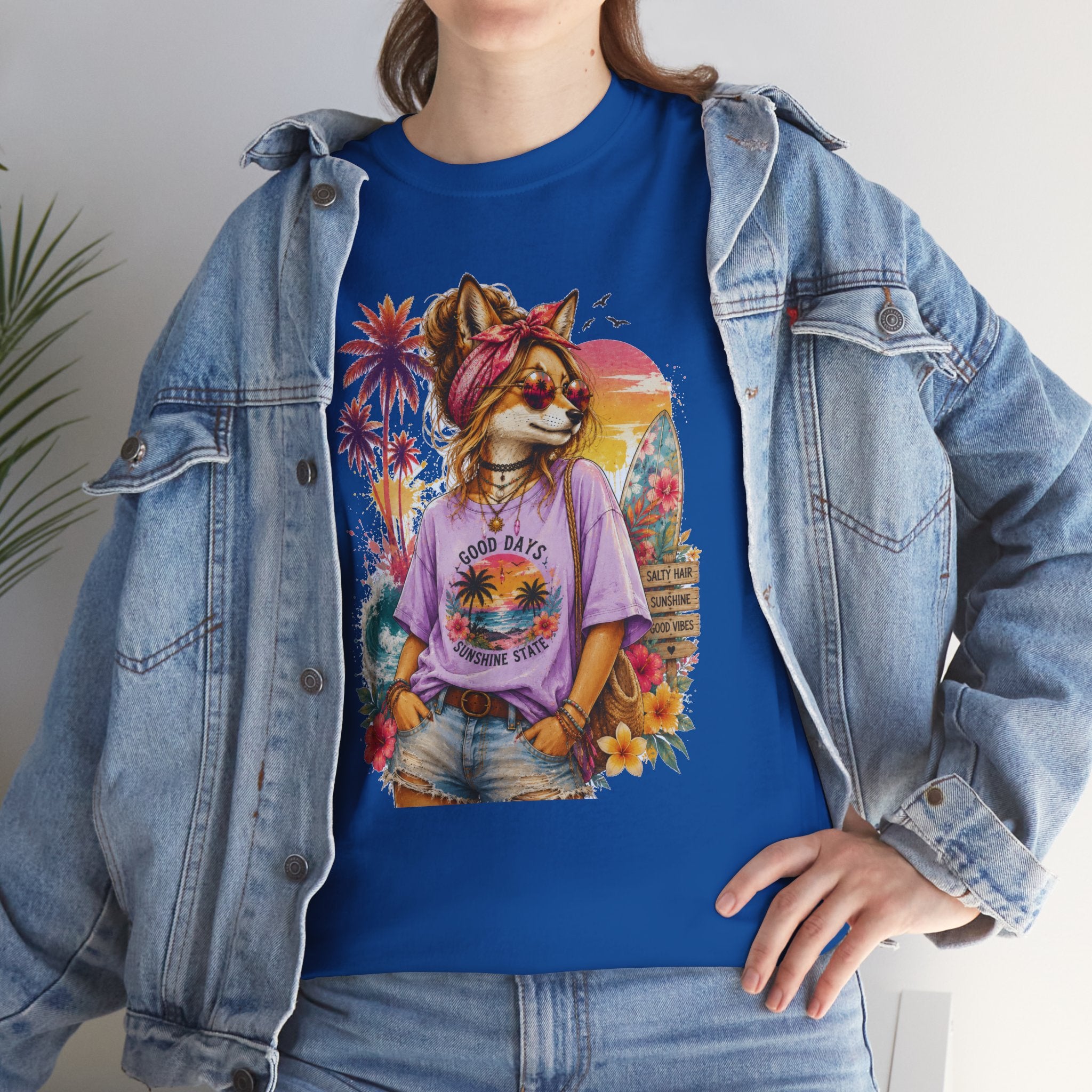 Fox Beach Vibes Shirt, Retro Beach T-Shirt, Summer Sunset Graphic Tee, Coastal Vacation Gift