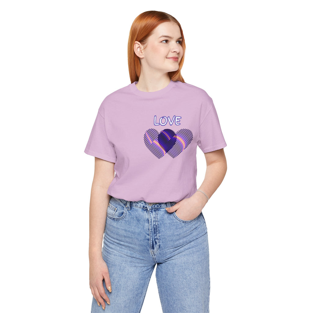 Love Heart Graphic Tee — Retro Purple Striped Hearts