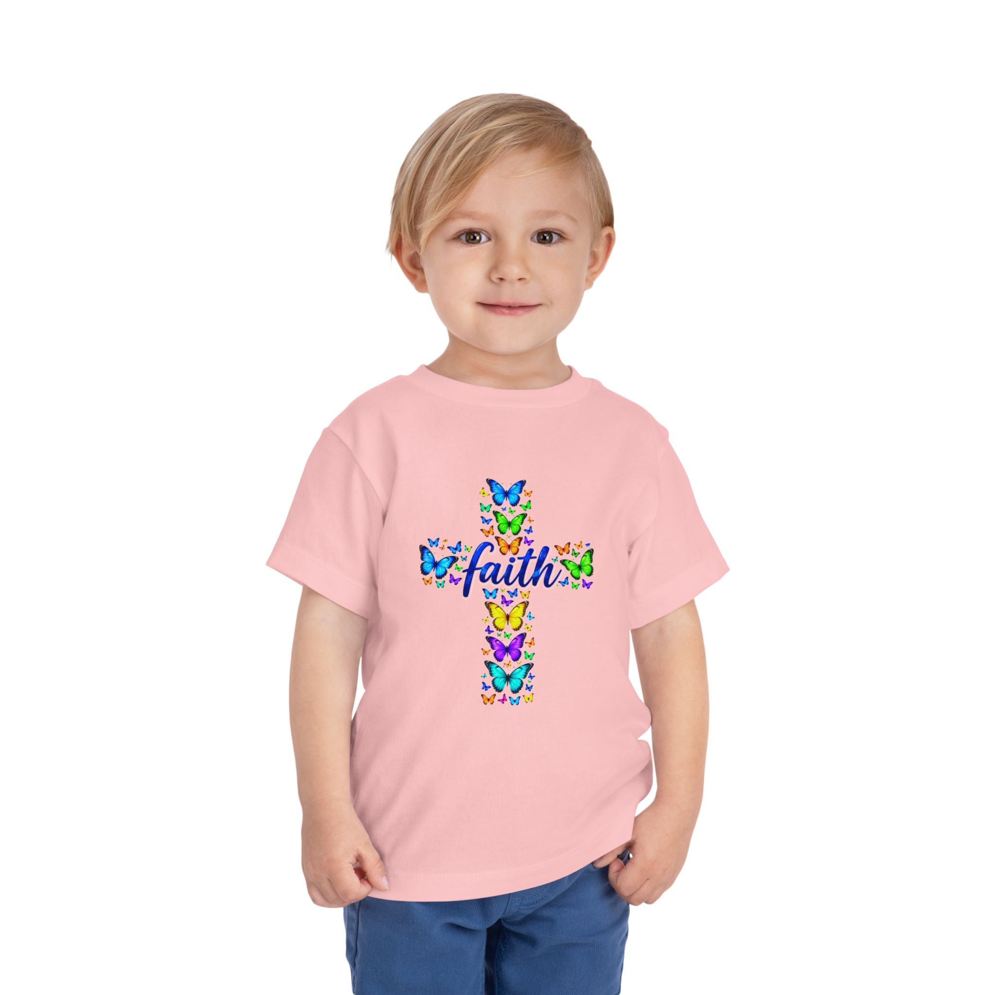 Toddler Christian Shirt, Faith Cross Butterfly Tee, Kids Religious T-Shirt, Colorful Cross Shirt, Church Gift for Girls & Boys