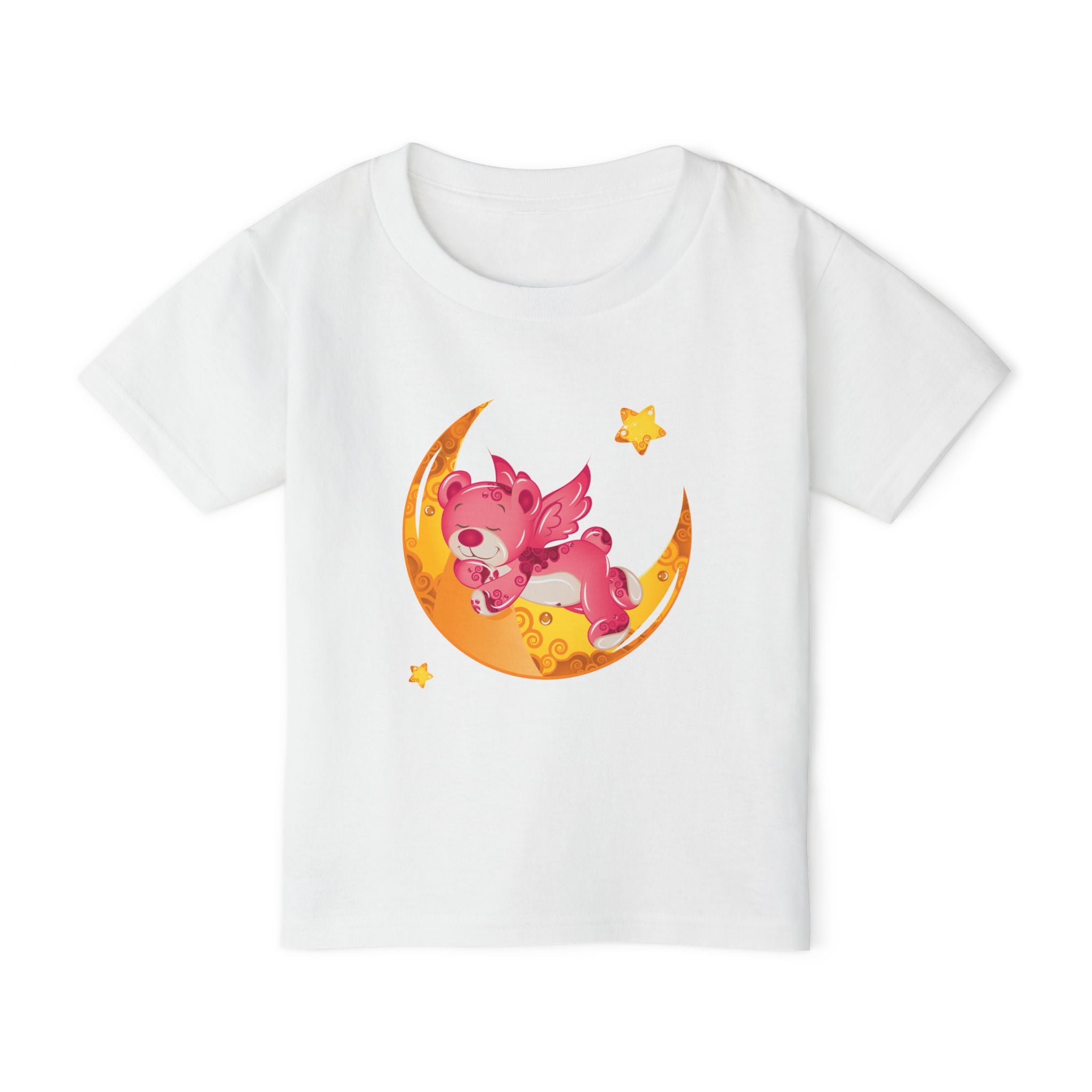 Cute Sleeping Pink Baby Dragon on Moon Toddler T-Shirt | Nursery Kids Tee | Soft Cotton Toddler Shirt
