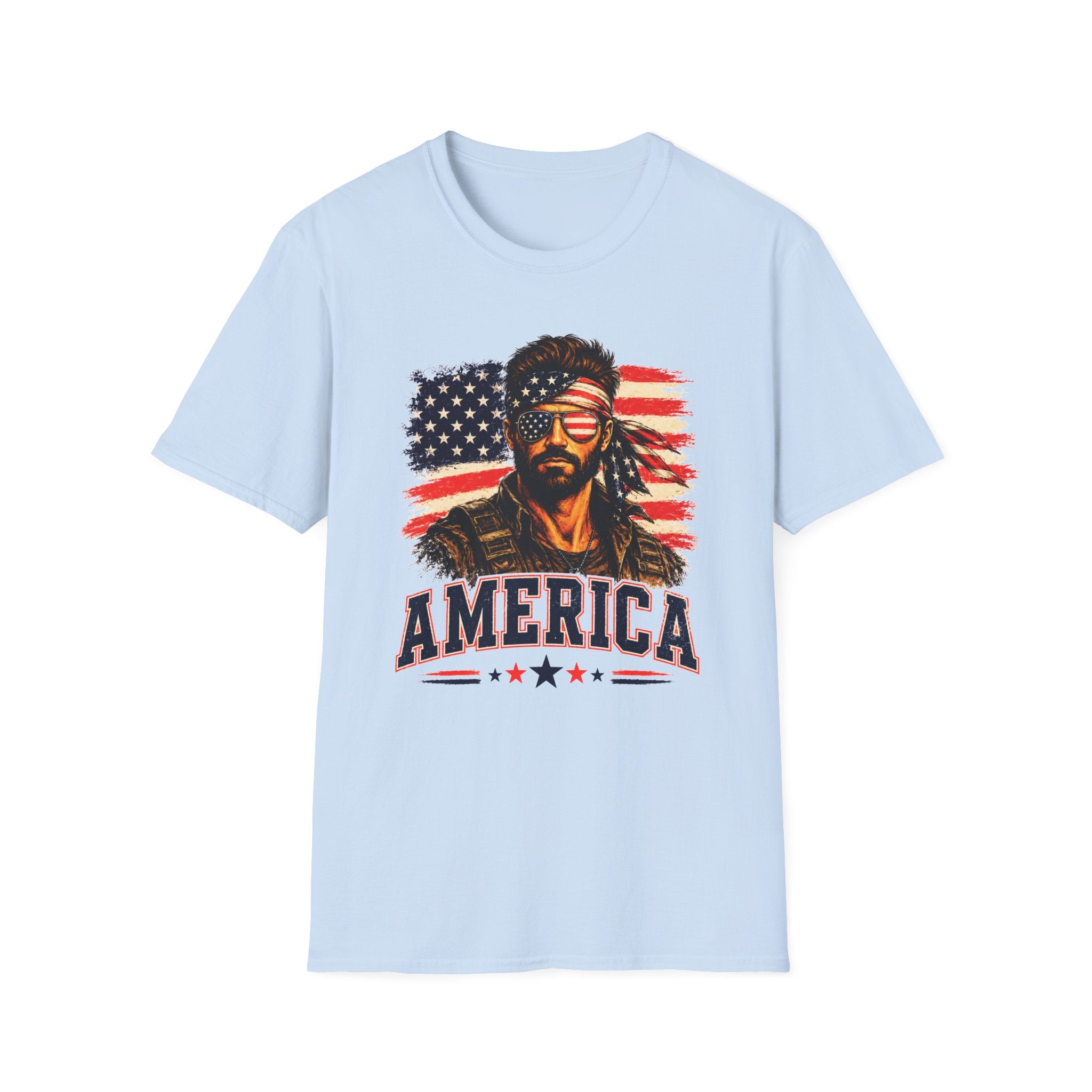 Patriotic Bandana Man T-Shirt — USA Flag Graphic Tee ("America")