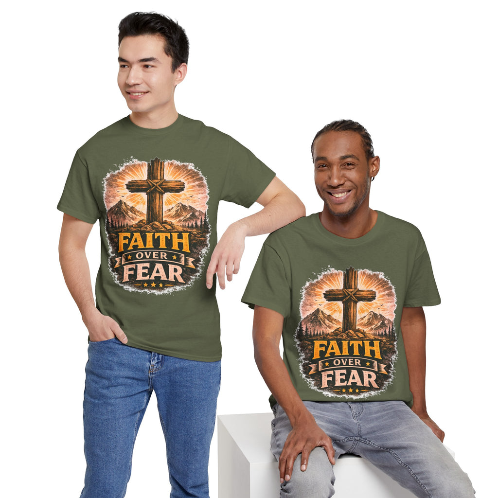 Faith Over Fear T-Shirt | Christian Cross Shirt | Religious Graphic Tee | Bible Verse Gift | Men's Faith Shirt