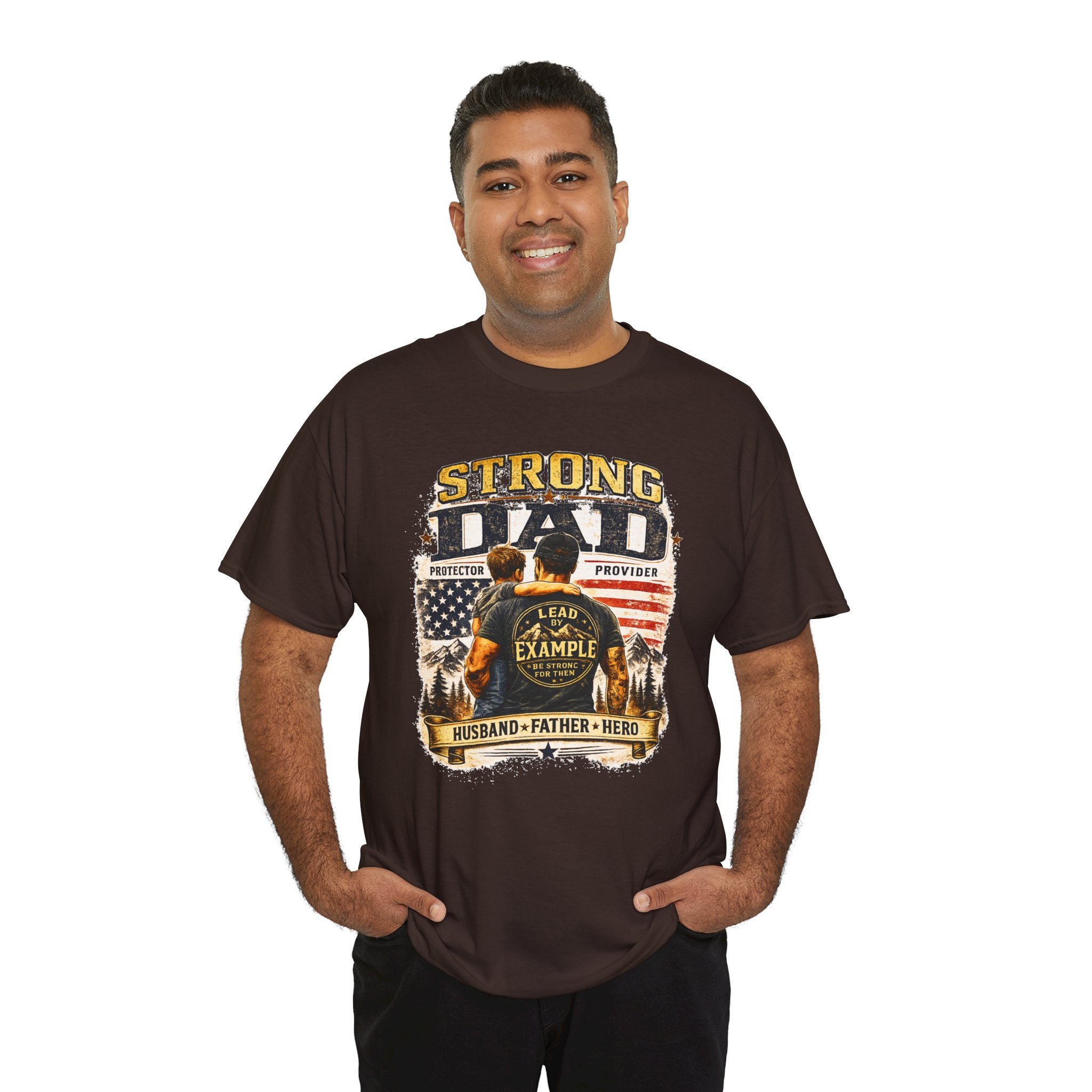 Strong Dad T-Shirt | Lead by Example Patriotic Father Graphic Tee | Vintage USA Dad Shirt | Father's Day Gift for Dad