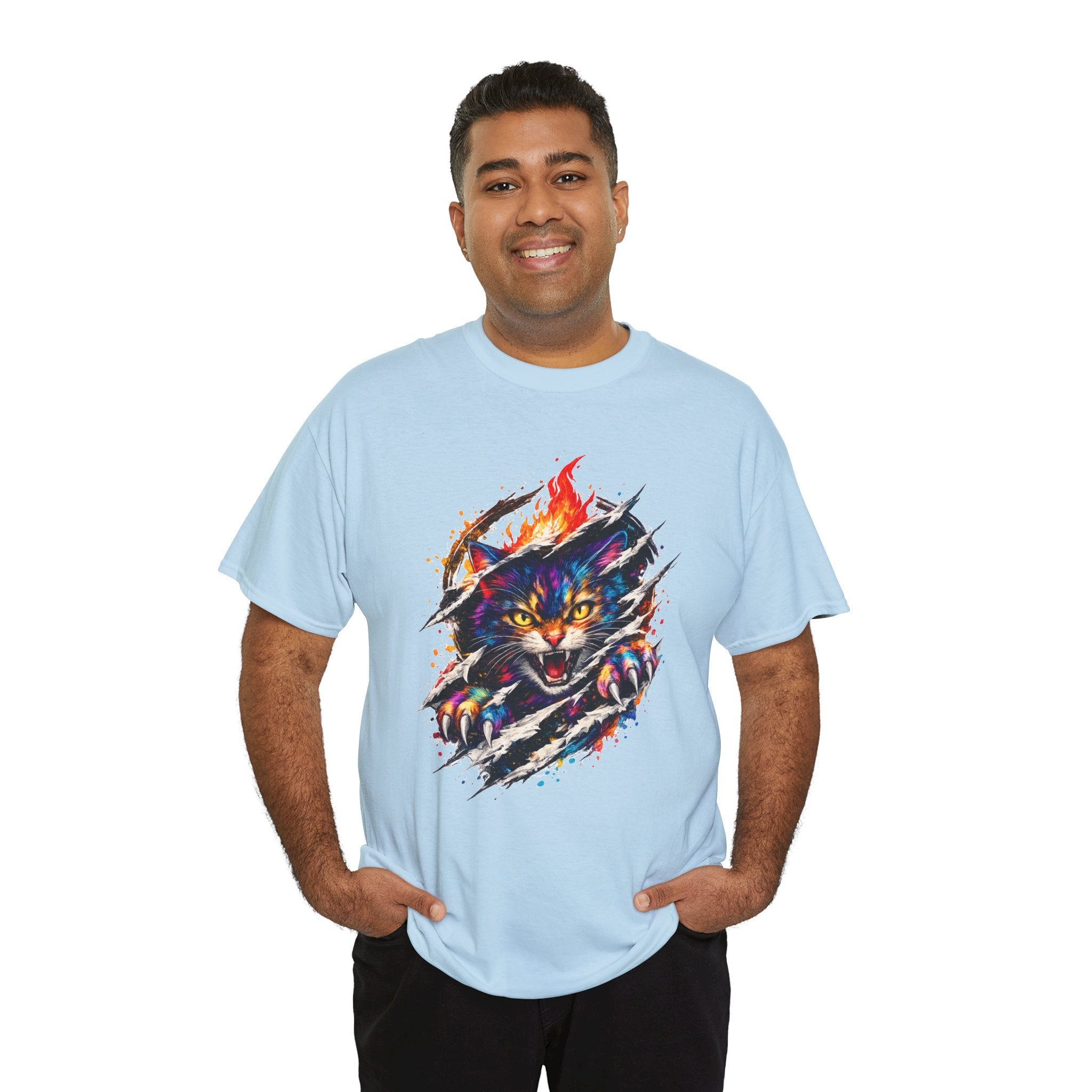 Colorful Angry Cat Rip Through Graphic Tee | Neon Cat T-Shirt | Unisex Streetwear Shirt | Fierce Cat Art | Gift for Cat Lovers