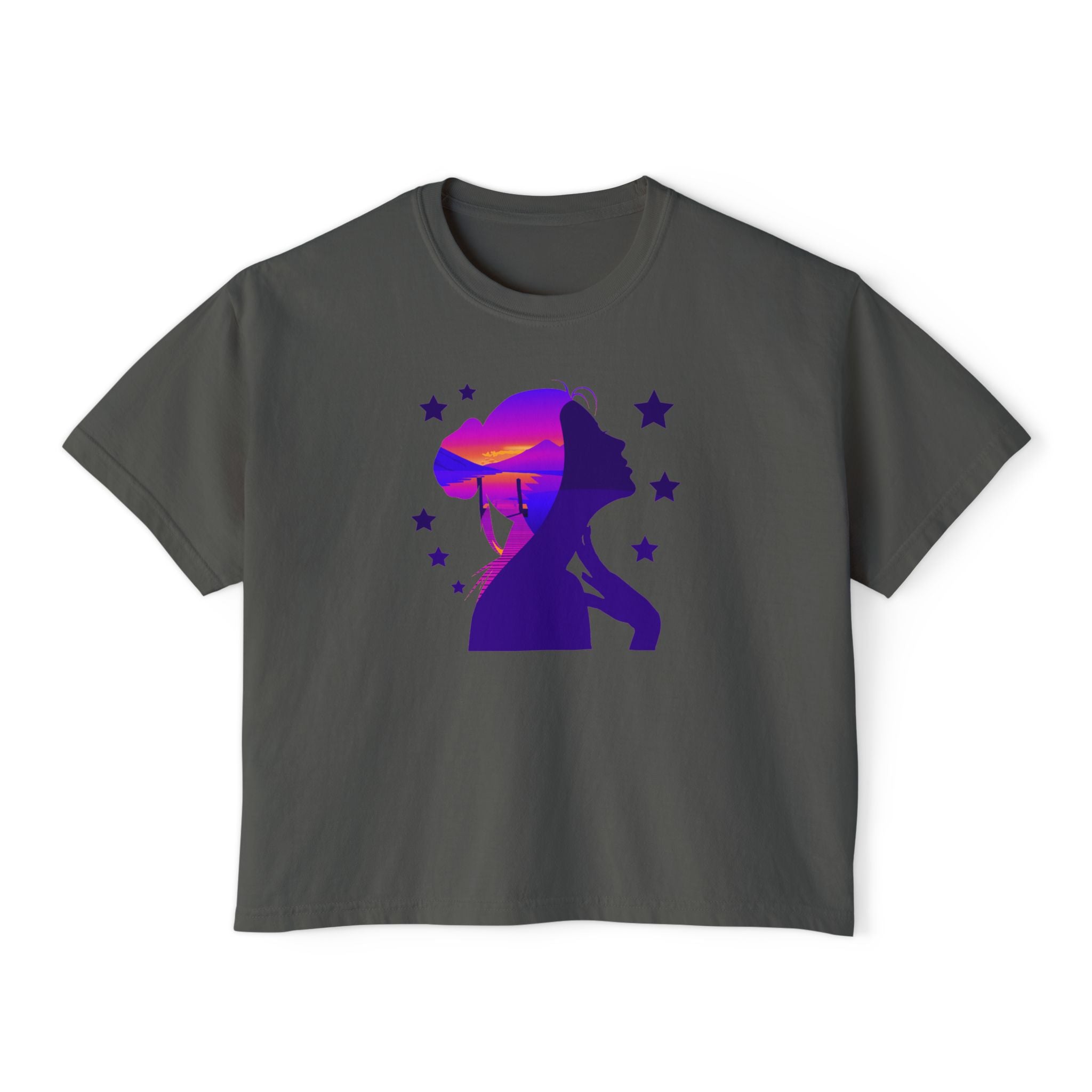Women's Boxy Tee — Purple Sunset Silhouette Tee for Girls & Teens