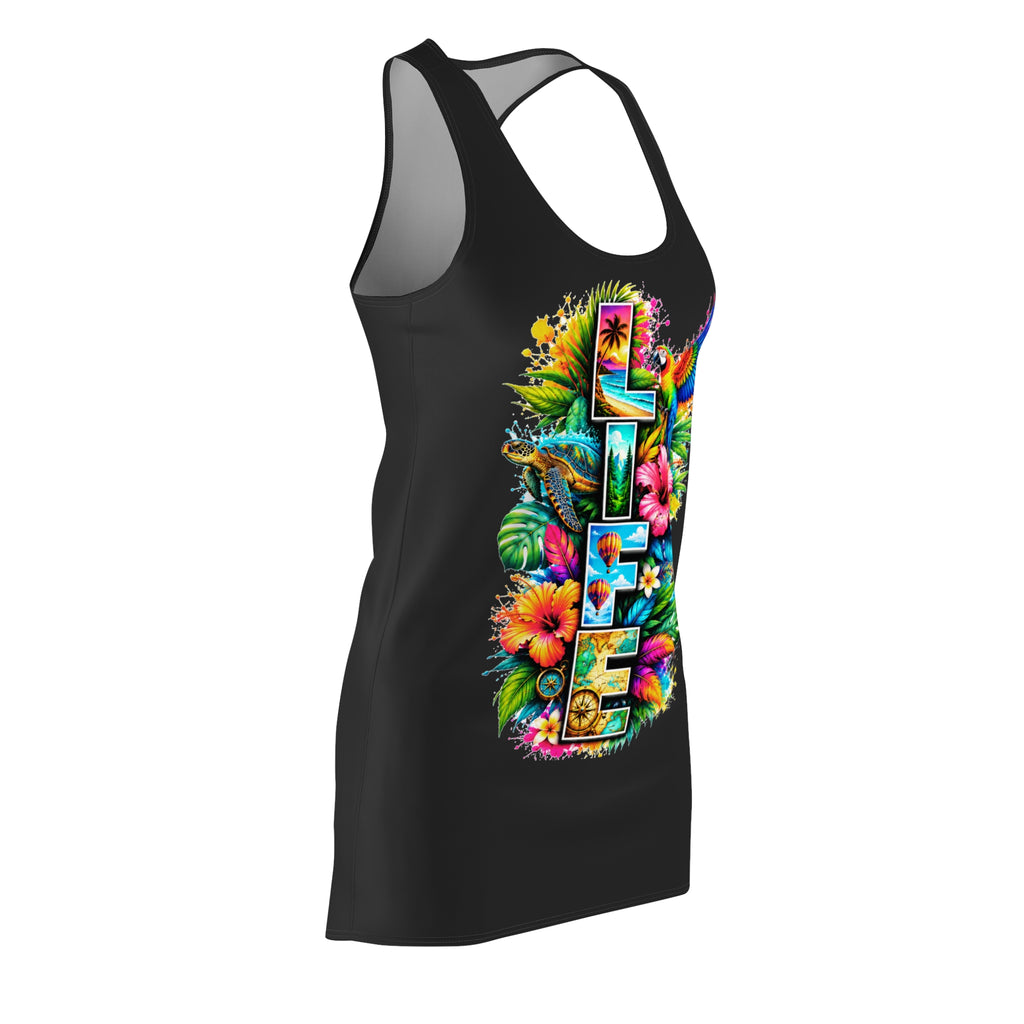 Life Tropical Racerback Dress — Vibrant Floral & Parrot Beach Sundress