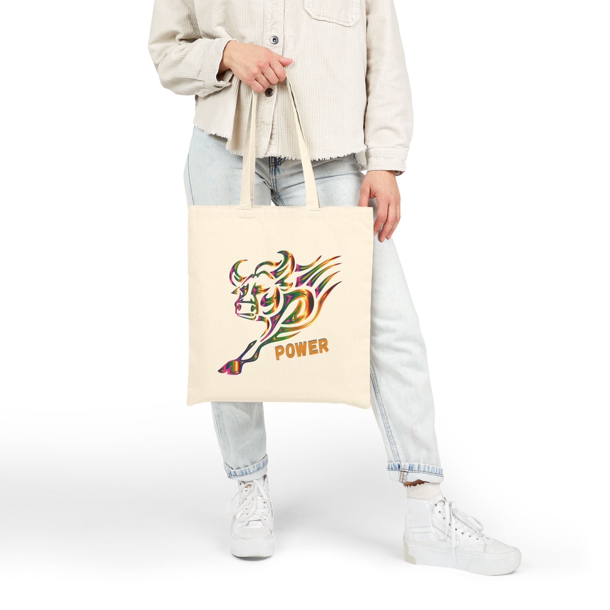 Power Bull Canvas Tote - Colorful Charging Bull Eco Tote Bag