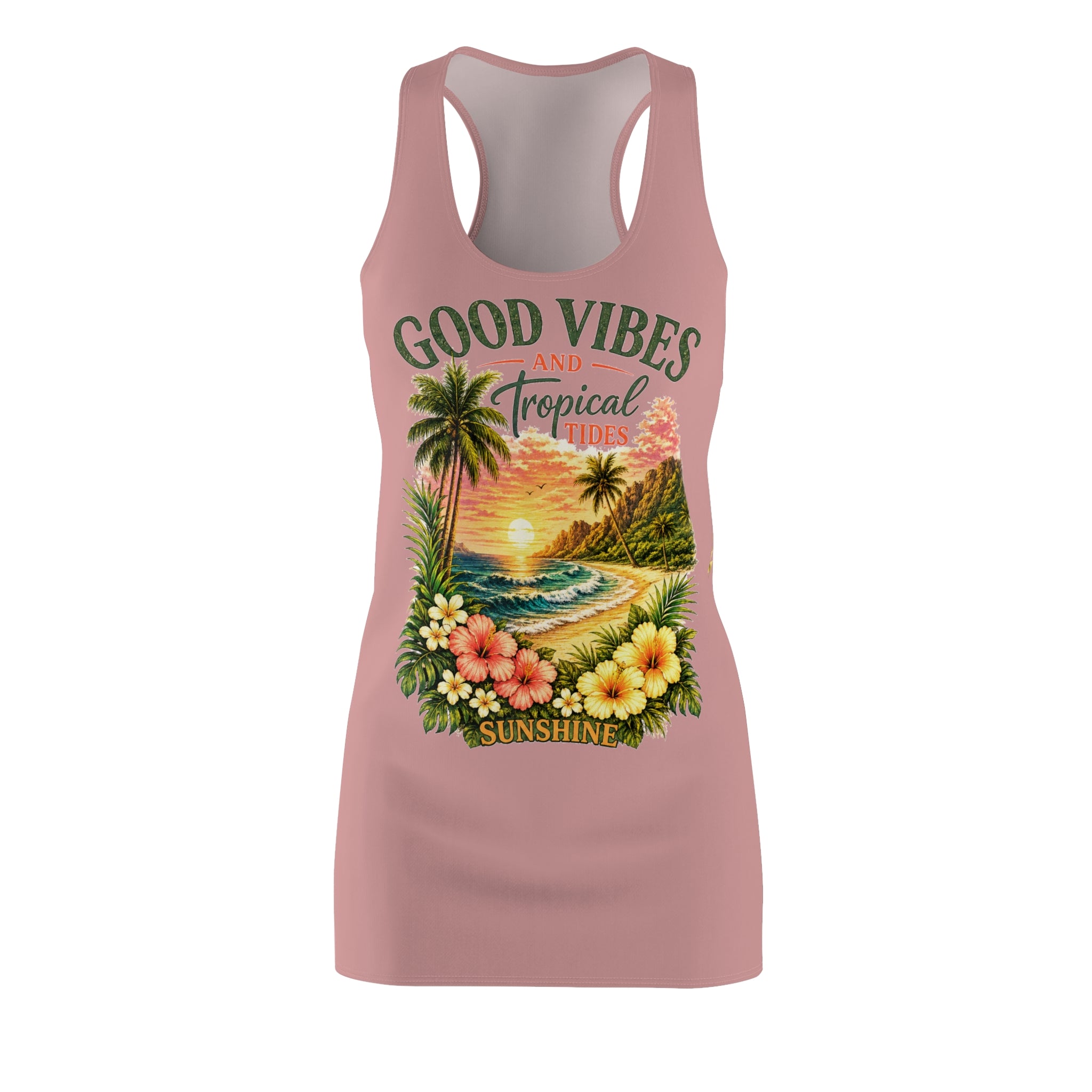 Racerback Dress — "Good Vibes Tropical Sunshine" Beach Sunset Floral Print
