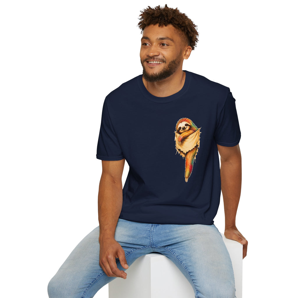 Sloth Pocket Tee — Cute Hugging Sloth Graphic T-Shirt