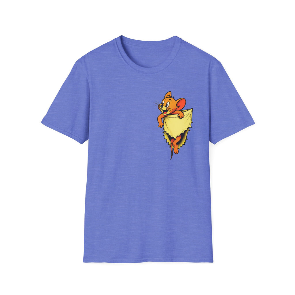Jerry Pocket Tee — Cute Cartoon Mouse Peeking From Cheese T-Shirt