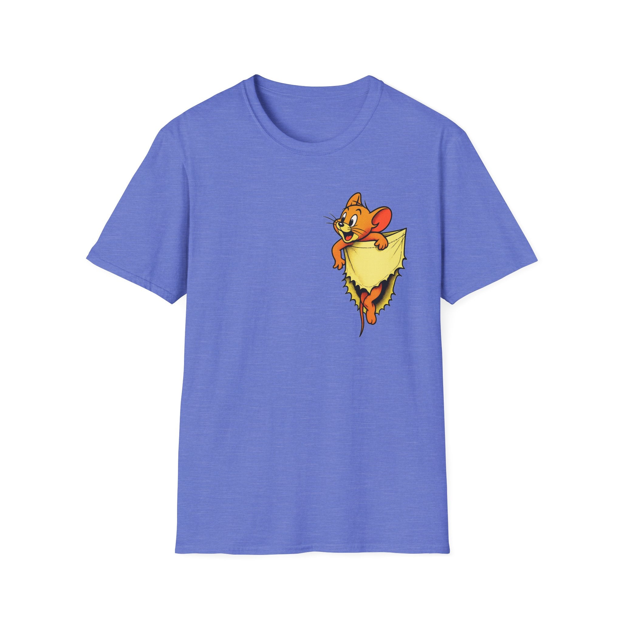 Jerry Pocket Tee — Cute Cartoon Mouse Peeking From Cheese T-Shirt