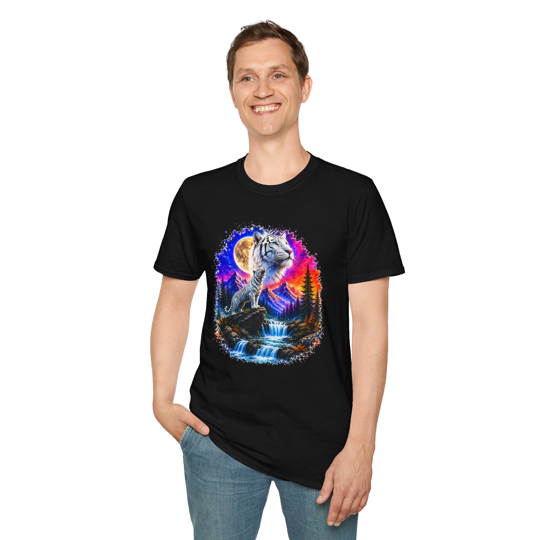 White Tiger Moon T-Shirt | Colorful Wildlife Graphic Tee | Big Cat Lover Gift | Nature Shirt