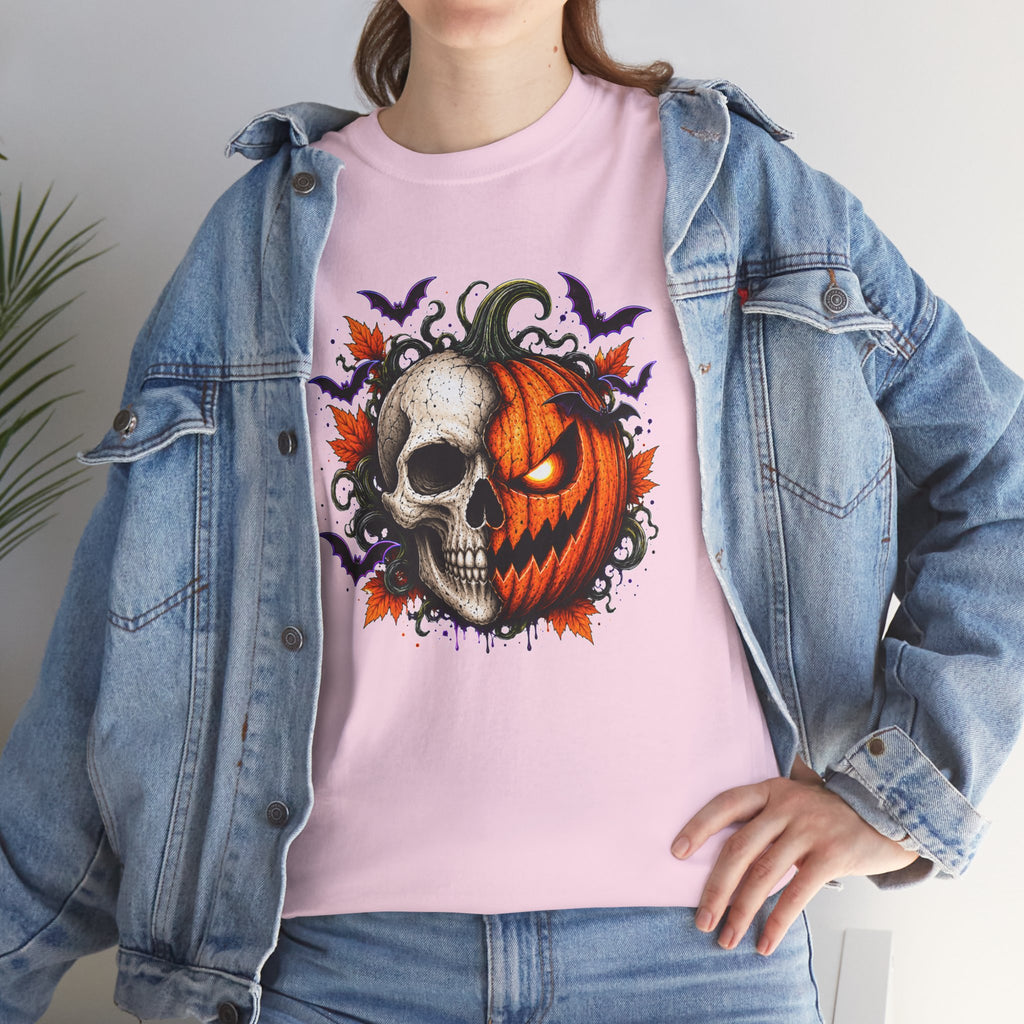 Halloween Skull Pumpkin T-Shirt, Spooky Jack O Lantern Graphic Tee, Unisex Halloween Shirt, Gothic Fall Tee