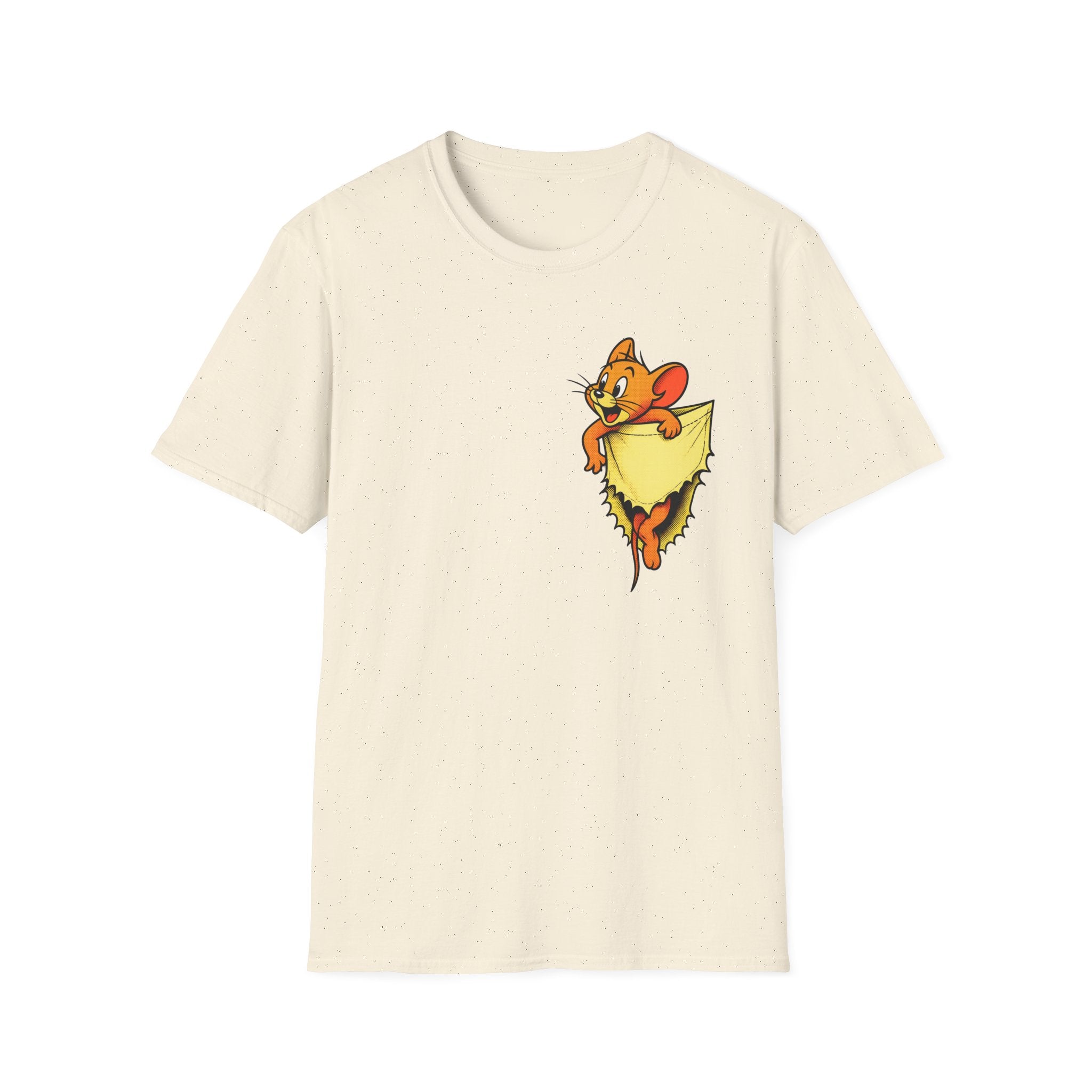 Jerry Pocket Tee — Cute Cartoon Mouse Peeking From Cheese T-Shirt
