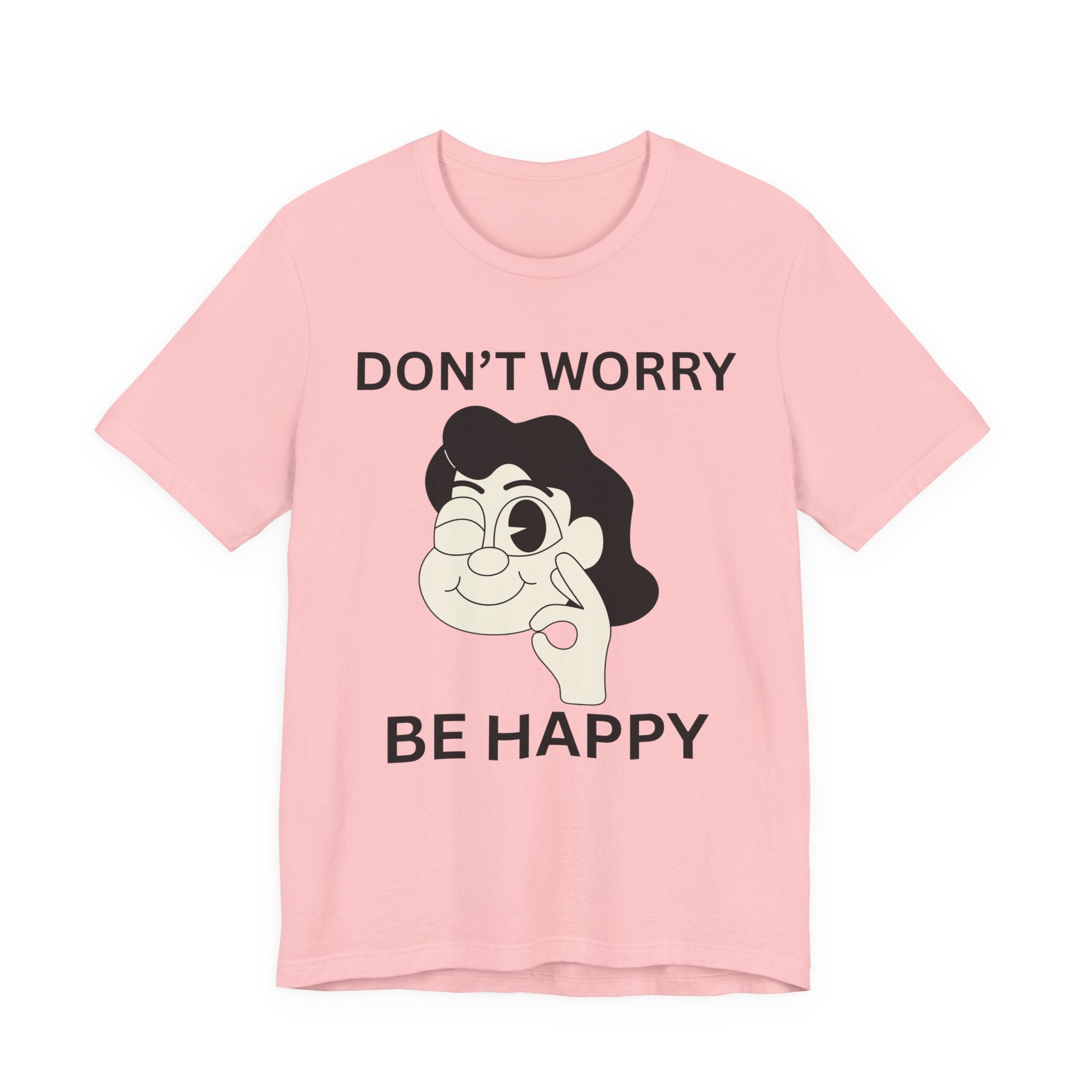Don’t Worry Be Happy Shirt, Cute Cartoon Graphic Tee, Positive Quote T-Shirt, Unisex Bella Canvas 3001