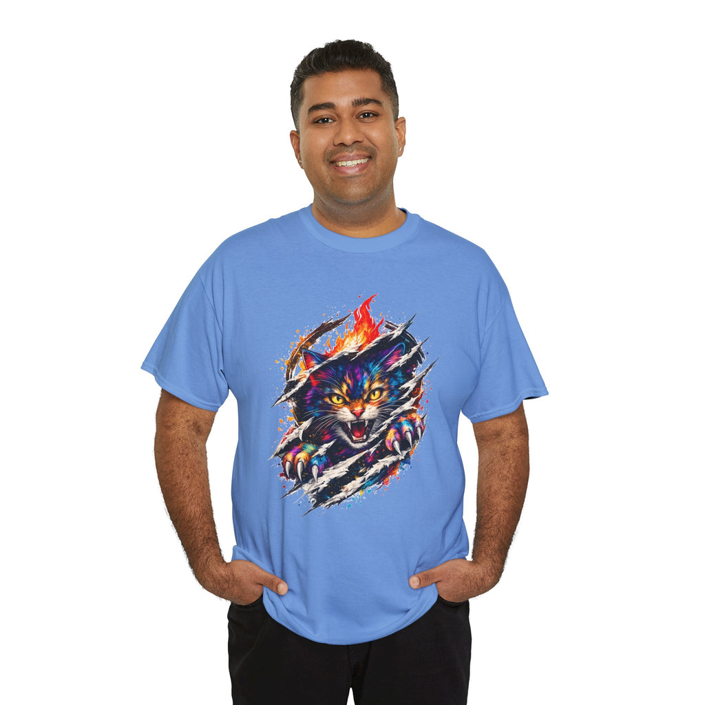 Colorful Angry Cat Rip Through Graphic Tee | Neon Cat T-Shirt | Unisex Streetwear Shirt | Fierce Cat Art | Gift for Cat Lovers