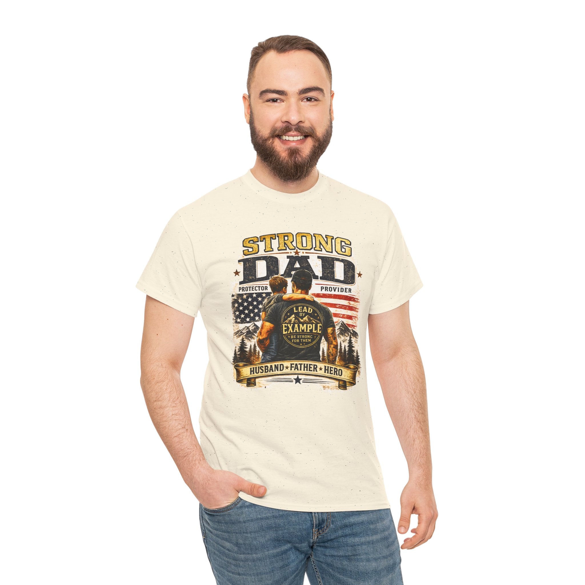 Strong Dad T-Shirt | Lead by Example Patriotic Father Graphic Tee | Vintage USA Dad Shirt | Father's Day Gift for Dad