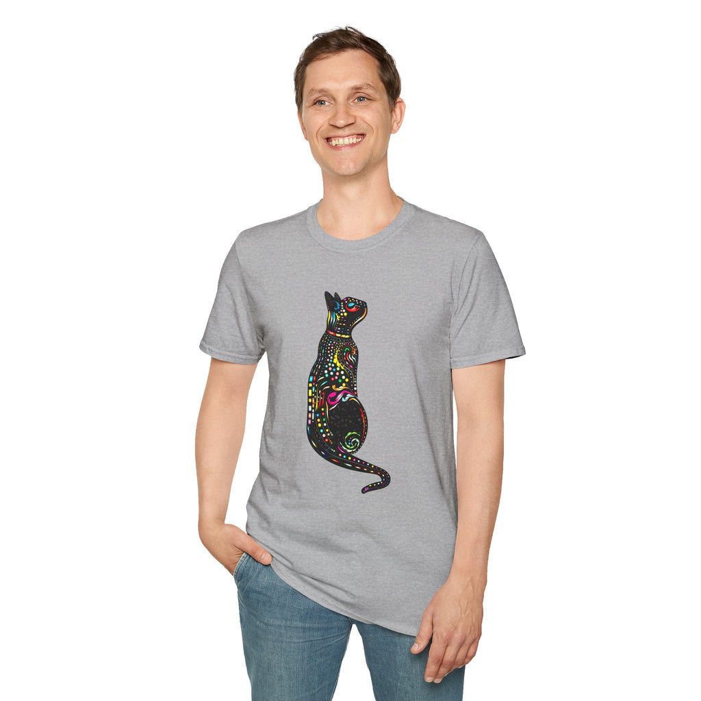 Cute Cat Graphic Tee, Colorful Black Cat Design, Aesthetic Cat Lover Shirt