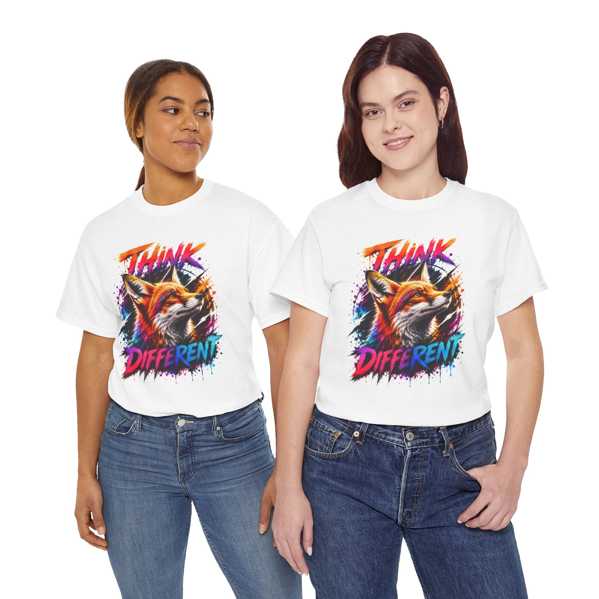 Think Different Fox Shirt, Colorful Fox T-Shirt, Wildlife Graphic Tee, Neon Animal Shirt, Gift for Fox Lovers