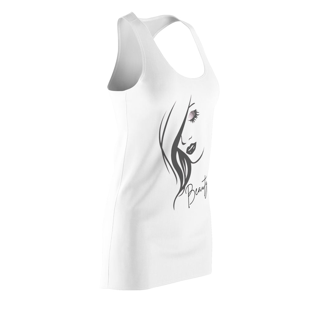 Racerback Dress for Women, Pink Beauty Face Graphic Dress, Cute Aesthetic Summer Dress, Casual Sleeveless Dress, Gift for Her