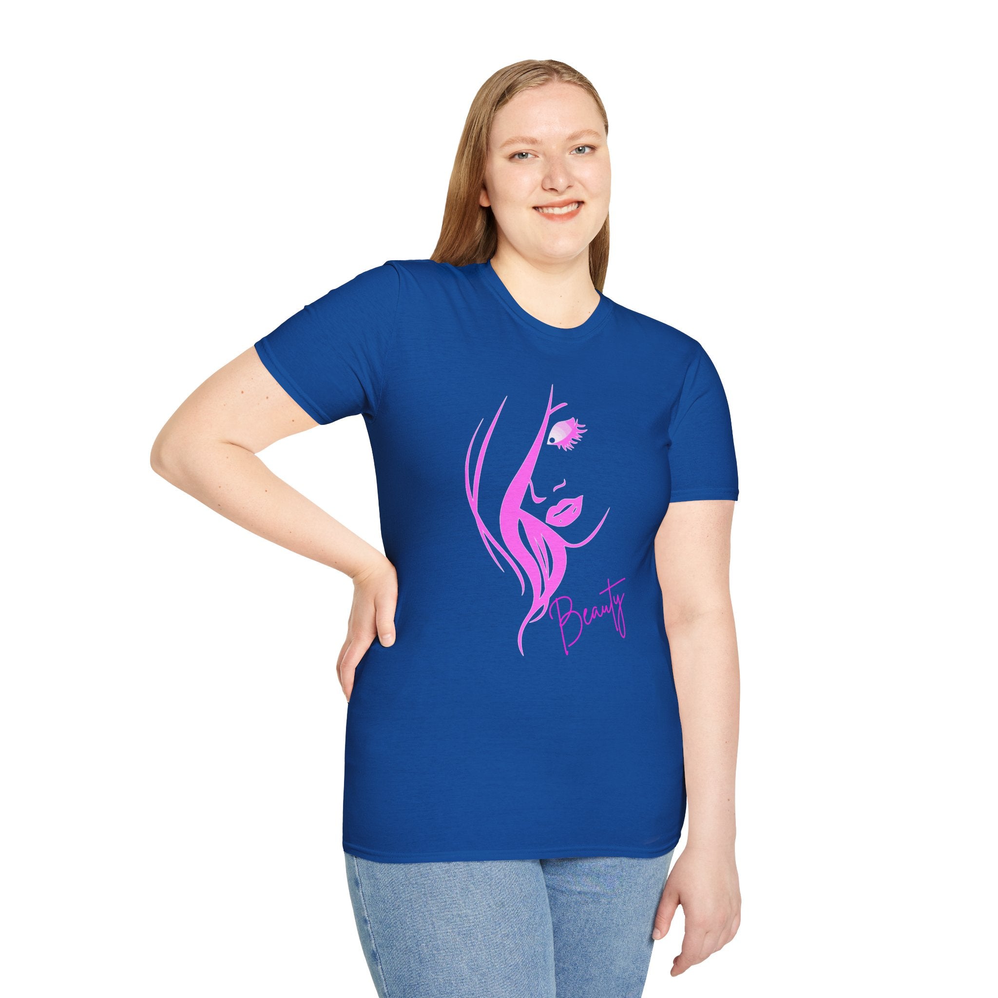Beauty Face Line Art T-Shirt, Makeup Artist Shirt, Aesthetic Pink Graphic Tee, Gift for Women