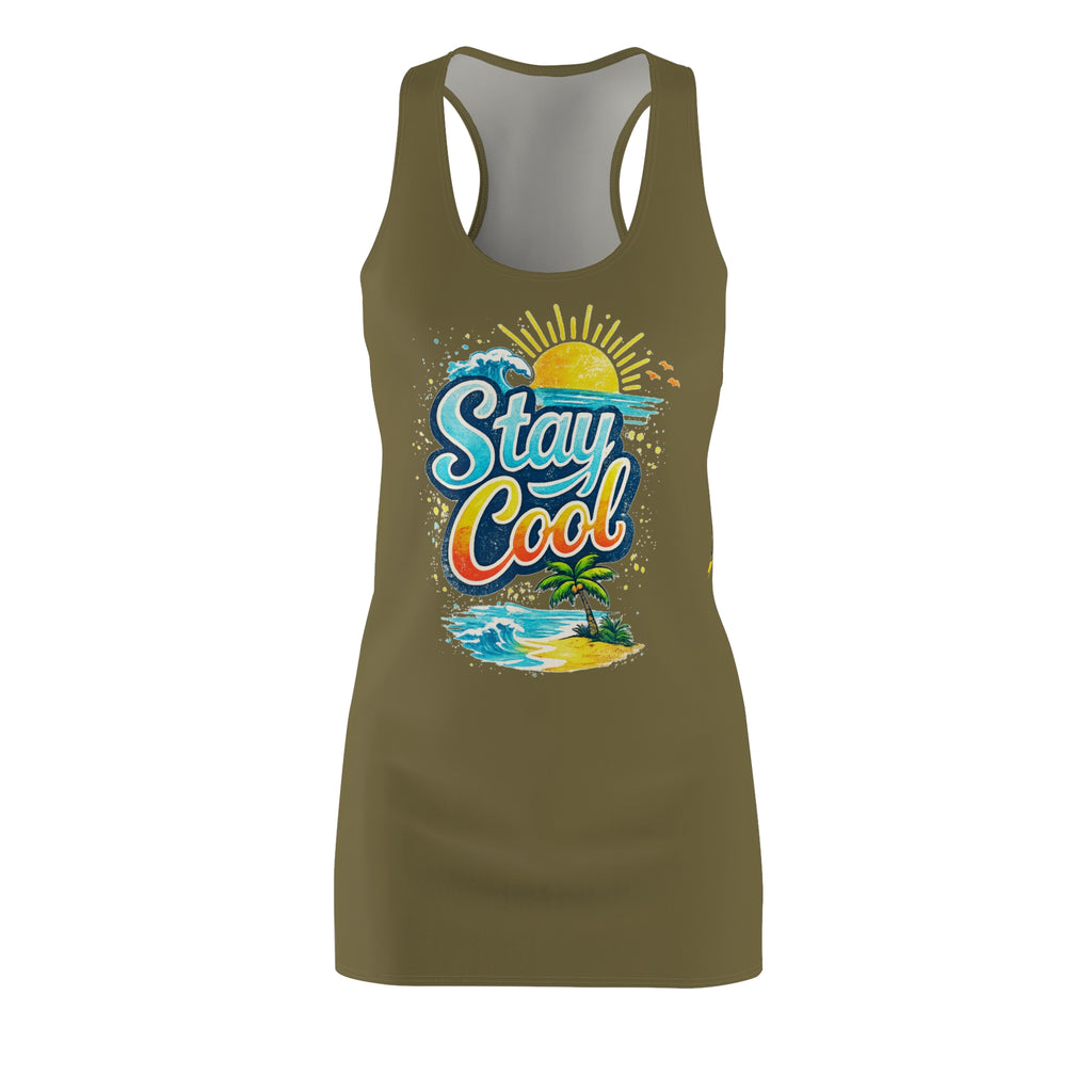 Stay Cool Racerback Dress – Tropical Beach Graphic Sundress