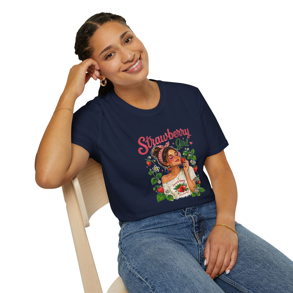 Strawberry Girl T-Shirt, Cute Strawberry Graphic Tee, Retro Fruit Shirt, Summer Women's T-Shirt