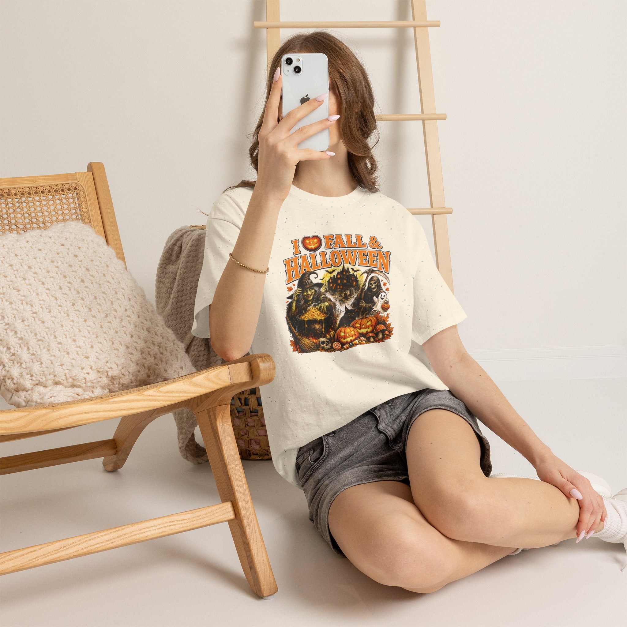 I Love Fall & Halloween T-Shirt | Vintage Halloween Shirt | Spooky Pumpkin Witch Tee | Cute Fall Graphic Tee | Autumn Lover Gift