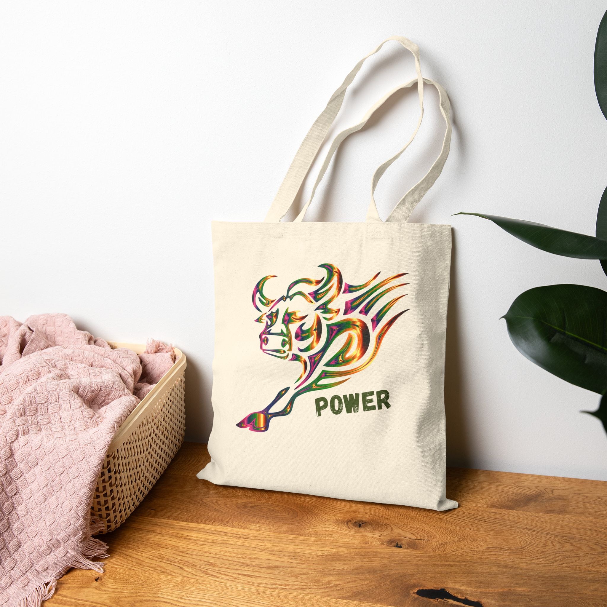 Bull Power Tote Bag - Colorful Charging Bull Canvas Tote
