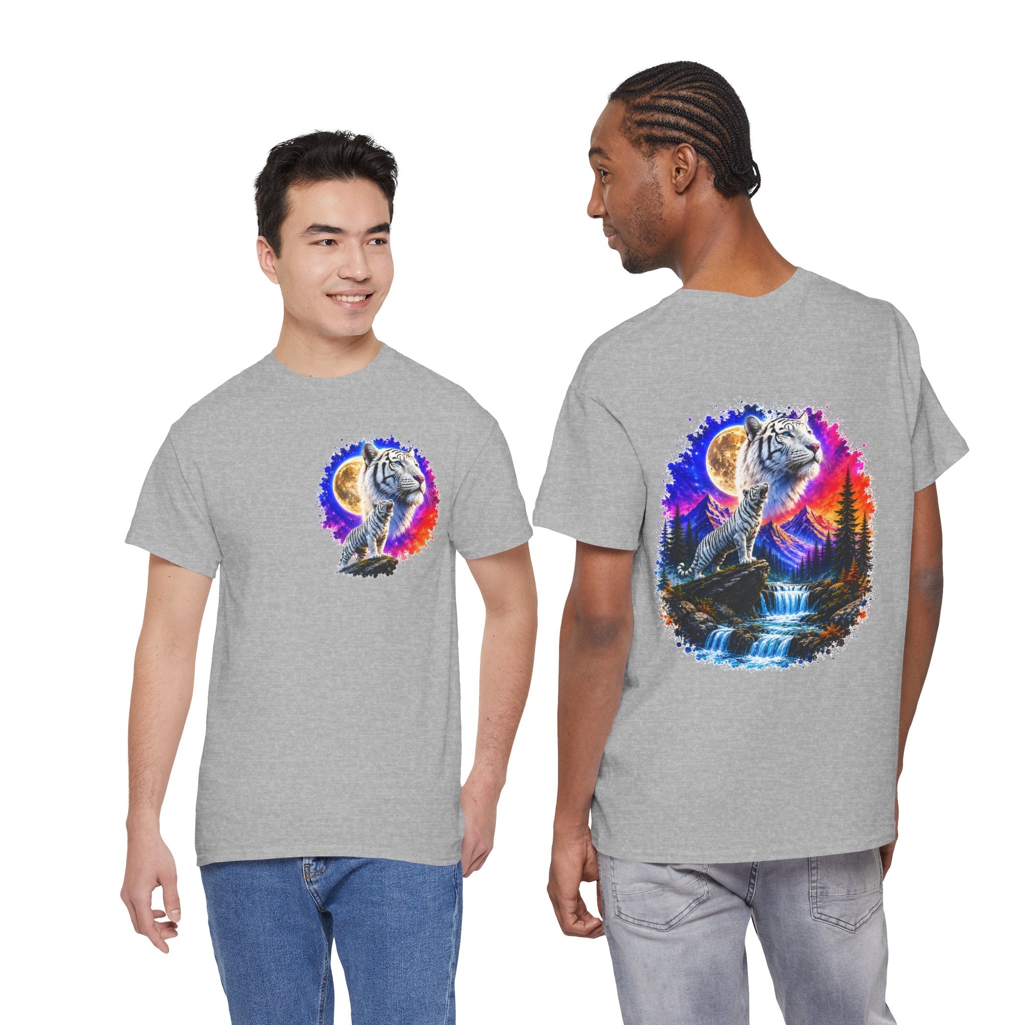 White Tiger Moon T-Shirt | Colorful Wildlife Graphic Tee | Big Cat Lover Gift | Unisex Nature Shirt