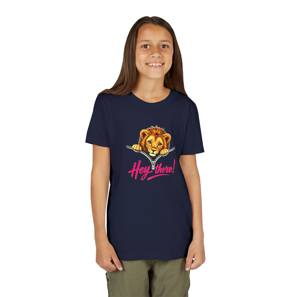 Cute Lion Youth T-Shirt, Hey There Graphic Tee for Kids, Funny Animal Shirt, Trendy Kids Tee, Lion Lover Gift, Unisex Youth Shirt
