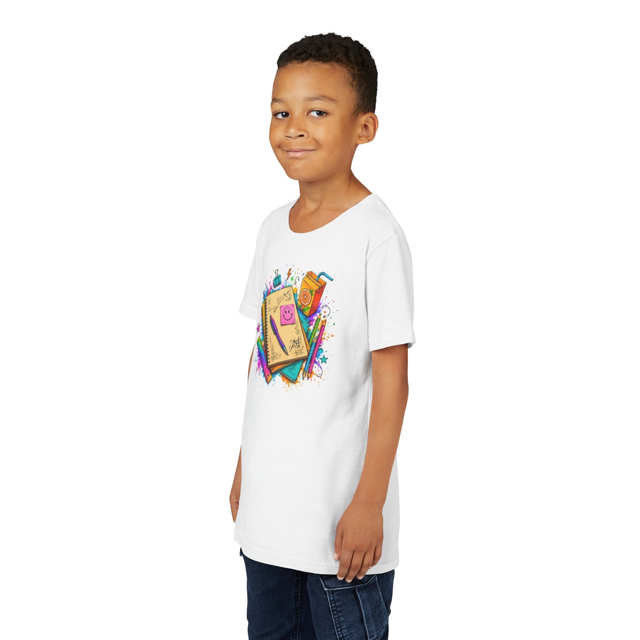 Kids Back to School T‑Shirt — Colorful Notebooks & Pencil Design
