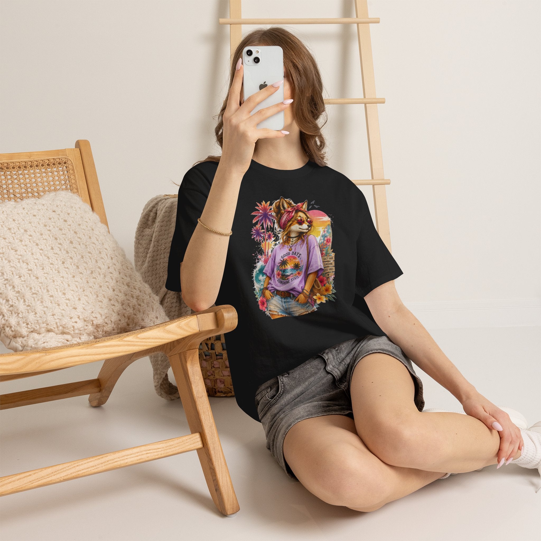 Fox Beach Vibes Shirt, Retro Beach T-Shirt, Summer Sunset Graphic Tee, Coastal Vacation Gift