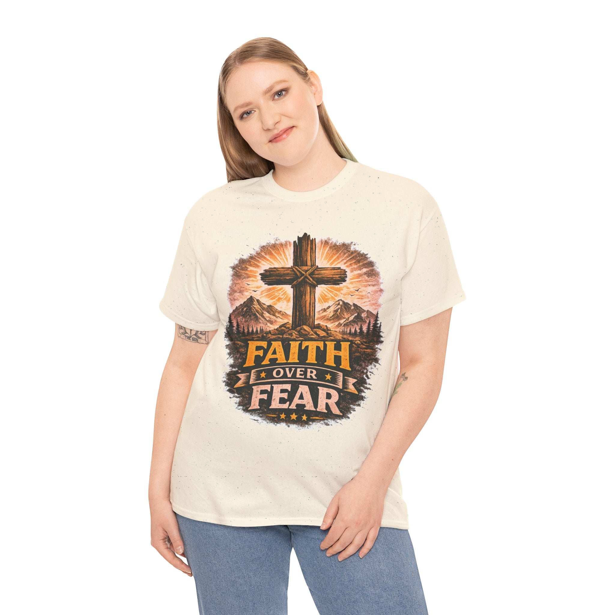 Faith Over Fear T-Shirt | Christian Cross Shirt | Religious Graphic Tee | Bible Verse Gift | Men's Faith Shirt