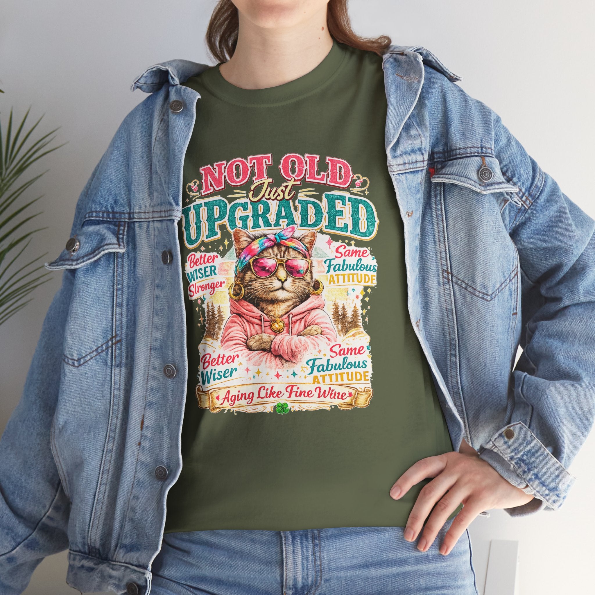 Not Old Just Upgraded Cat T-Shirt | Funny Cat Lover Tee | Vintage Birthday Shirt | Cute Kitty Graphic Tee | Gift for Cat Mom | Cat Lover Gift
