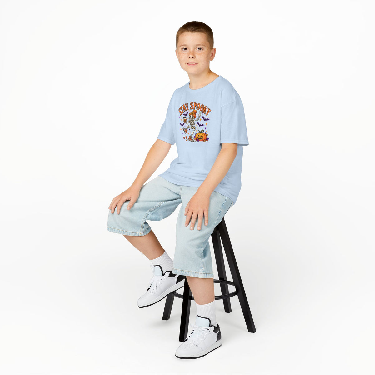 Kids Halloween Shirt, Stay Spooky Skeleton Tee, Pumpkin Graphic T-Shirt, Spooky Season Kids Tee