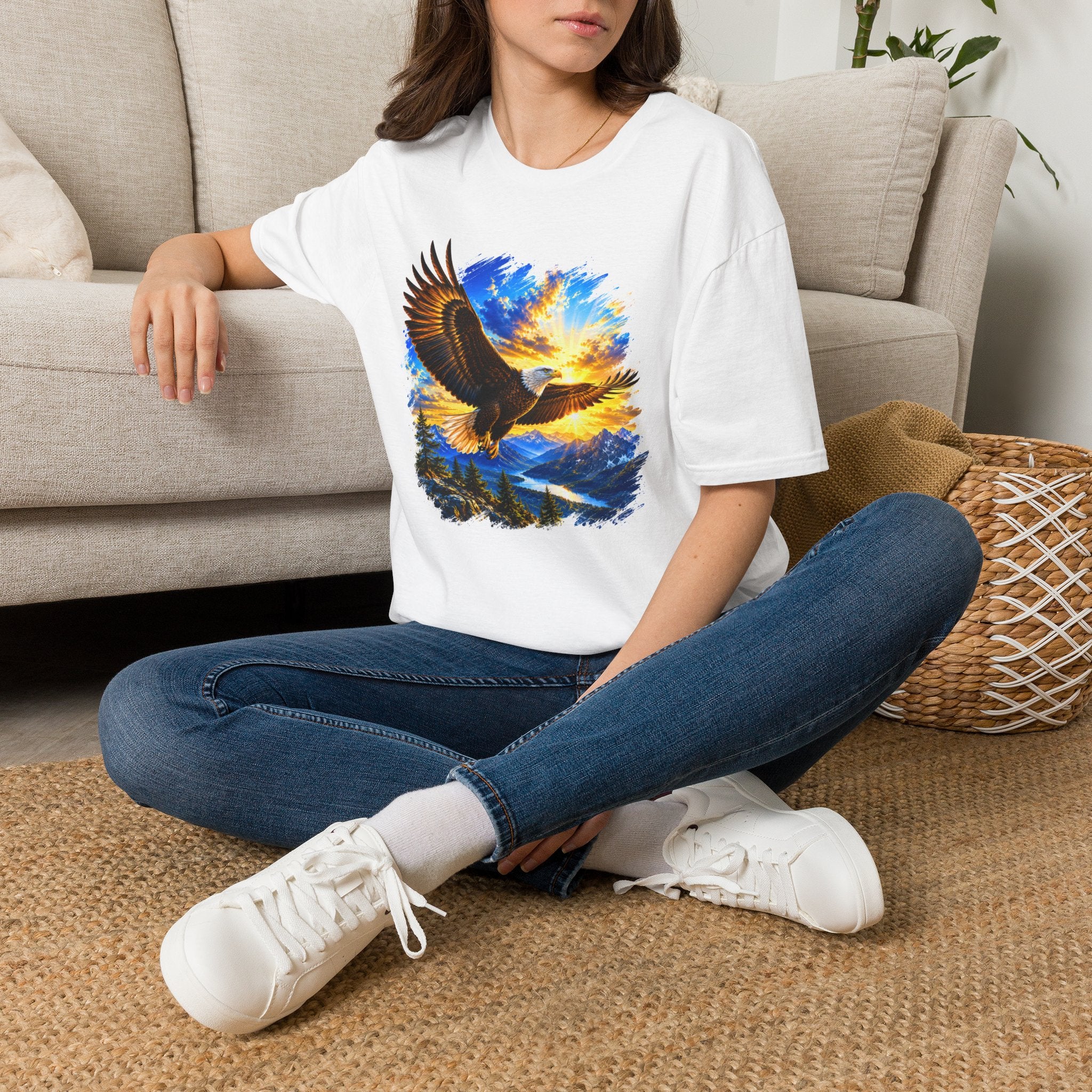 Majestic Eagle Sunset T-Shirt | Freedom Eagle Graphic Tee | Nature Wildlife Shirt | Mountain Sunset Unisex Tee | Outdoor Adventure Gift