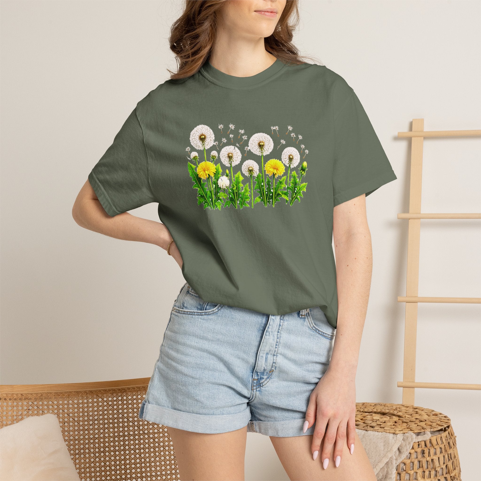 Dandelion Flower Shirt, Wildflower T-Shirt for Women, Botanical Graphic Tee, Spring Garden Shirt, Comfort Colors 1717
