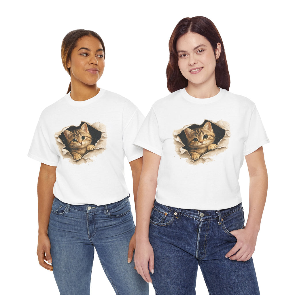 Cat Peeking Through Hole T-Shirt — Cute Kitten Graphic Tee
