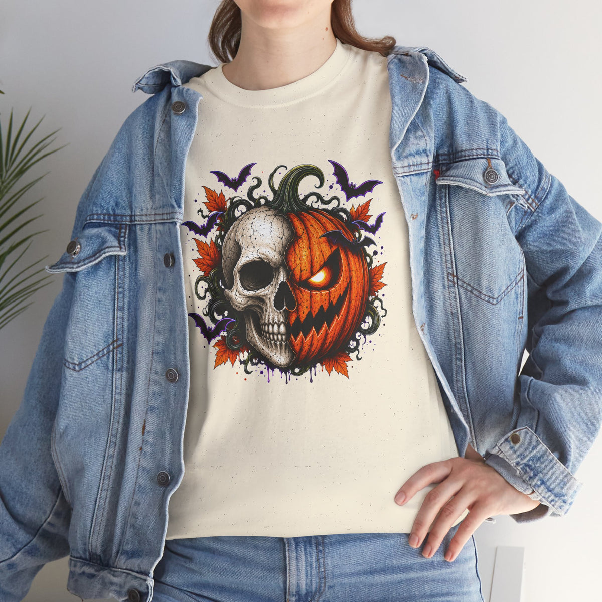 Halloween Skull Pumpkin T-Shirt, Spooky Jack O Lantern Graphic Tee, Unisex Halloween Shirt, Gothic Fall Tee