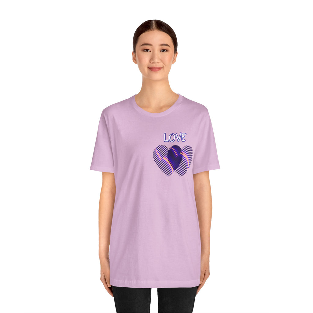 Love Heart Graphic Tee — Retro Purple Striped Hearts