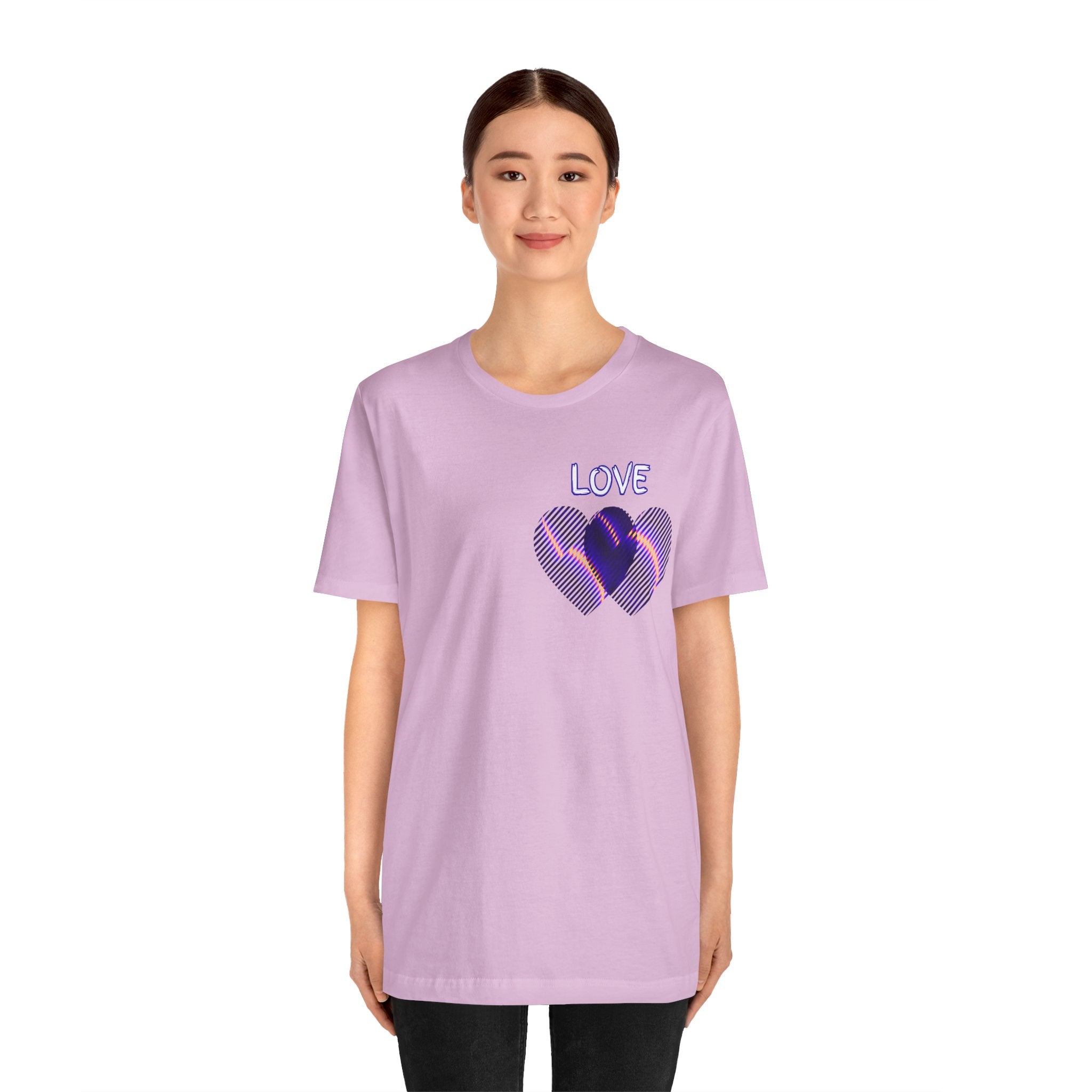 Love Heart Graphic Tee — Retro Purple Striped Hearts