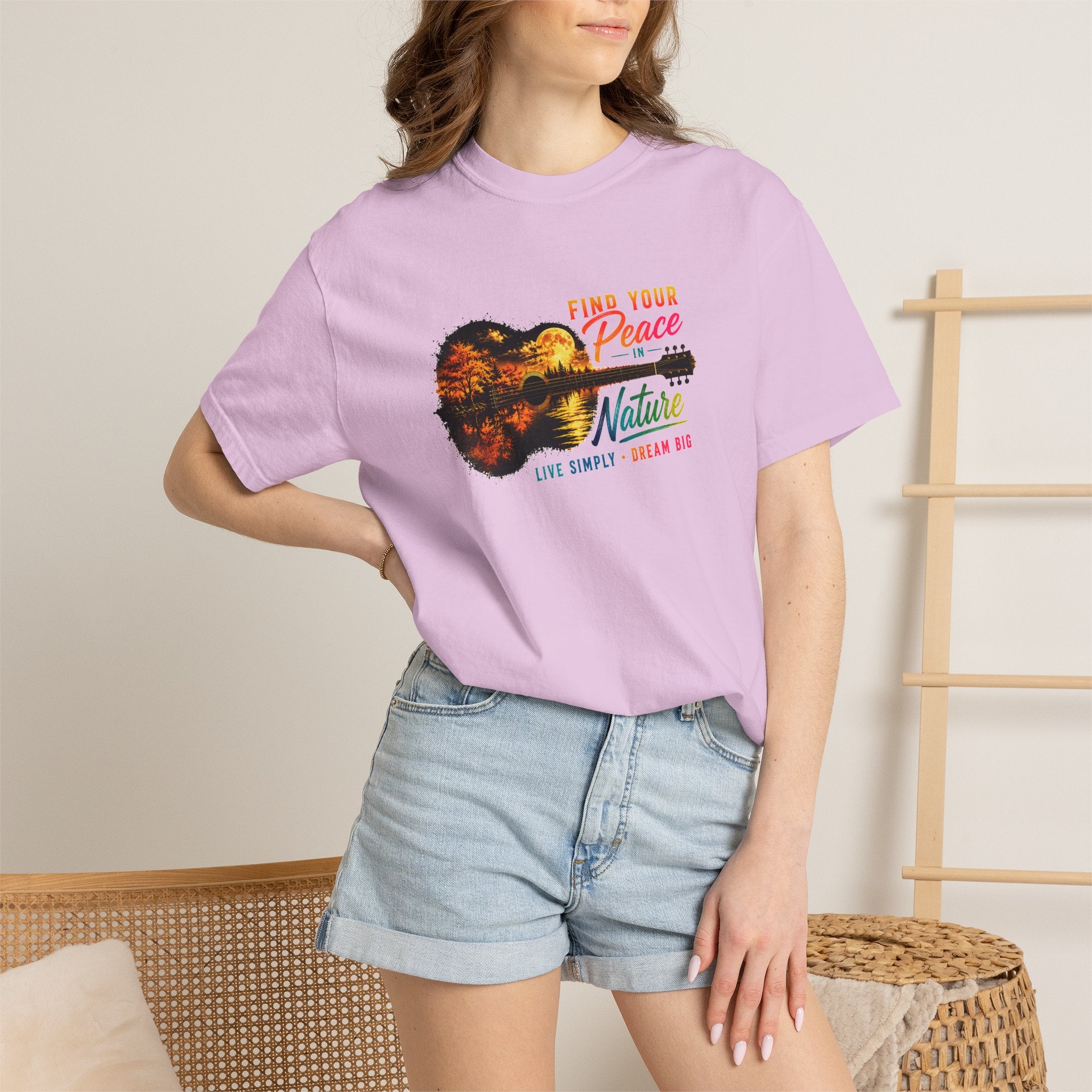 Acoustic Guitar Nature T-Shirt, Find Your Peace in Nature Tee, Music Lover Gift, Camping Shirt, Outdoor Graphic Tee, Hiking Shirt