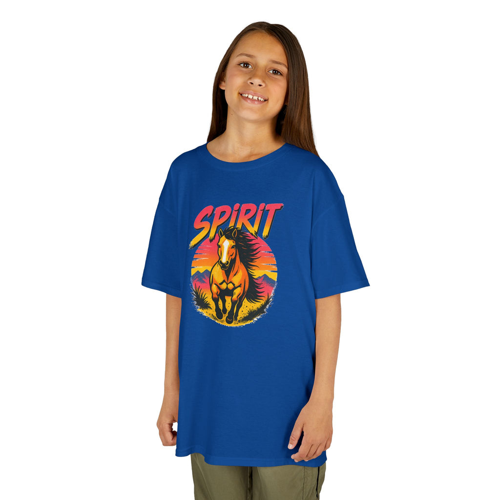 Spirit Horse Kids T‑Shirt — Retro Sunset Wild Horse Graphic Tee